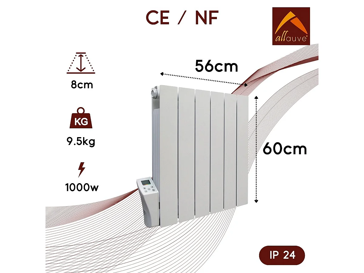 Chauffage électrique inertie fluide - 1000W - Blanc - Adda Allauve