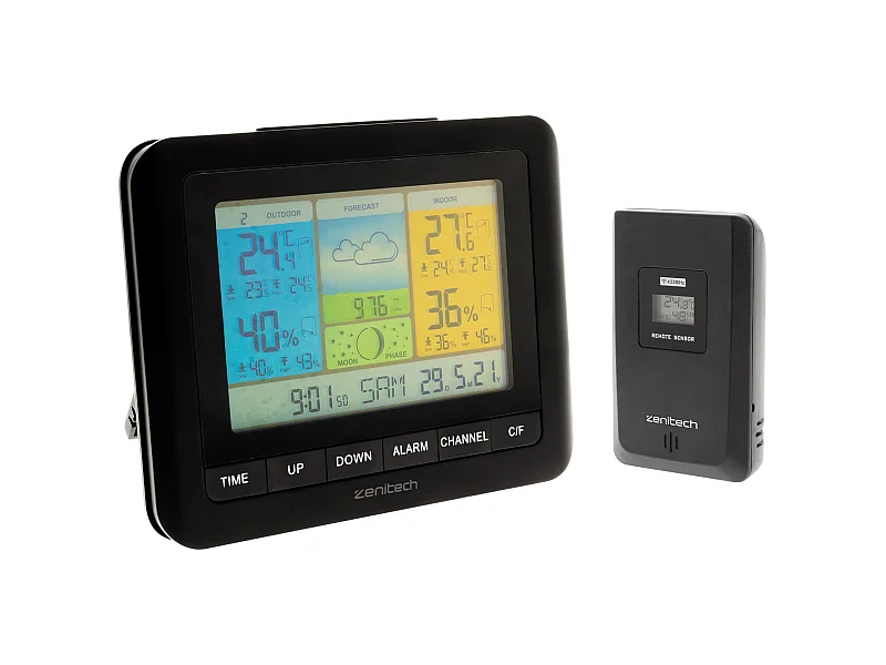 Station météo couleur avec capteur sans fil (IP44) - Zenitech