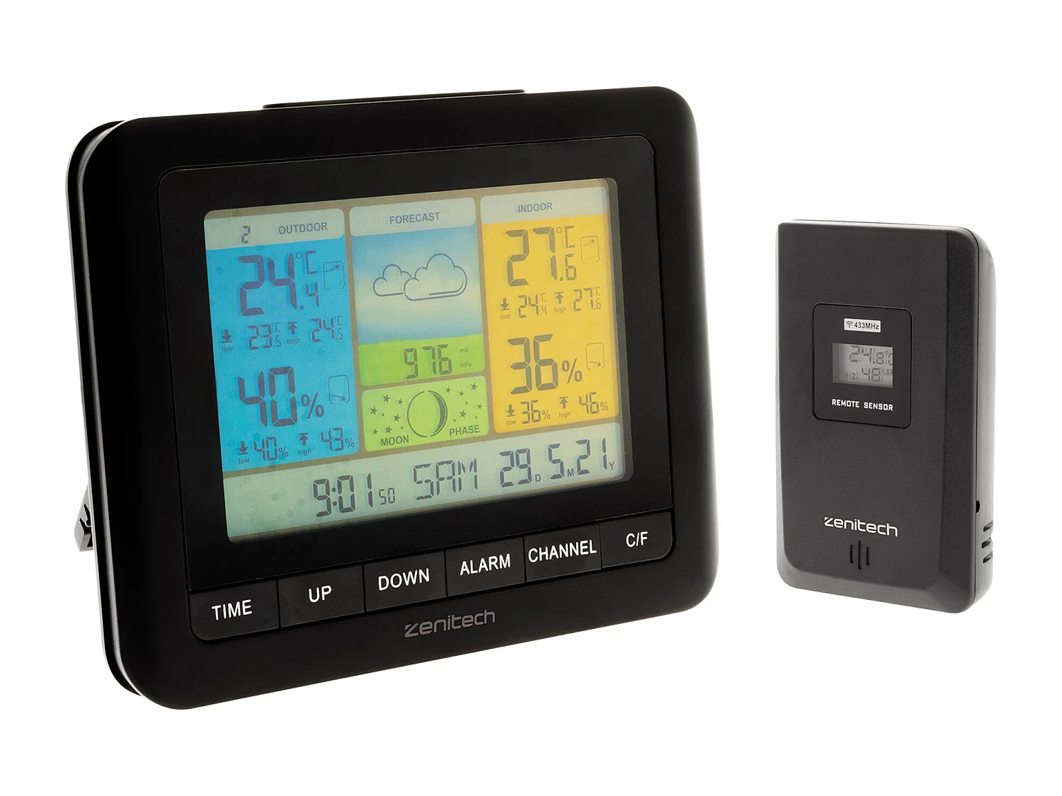 Station météo couleur avec capteur sans fil (IP44) - Zenitech
