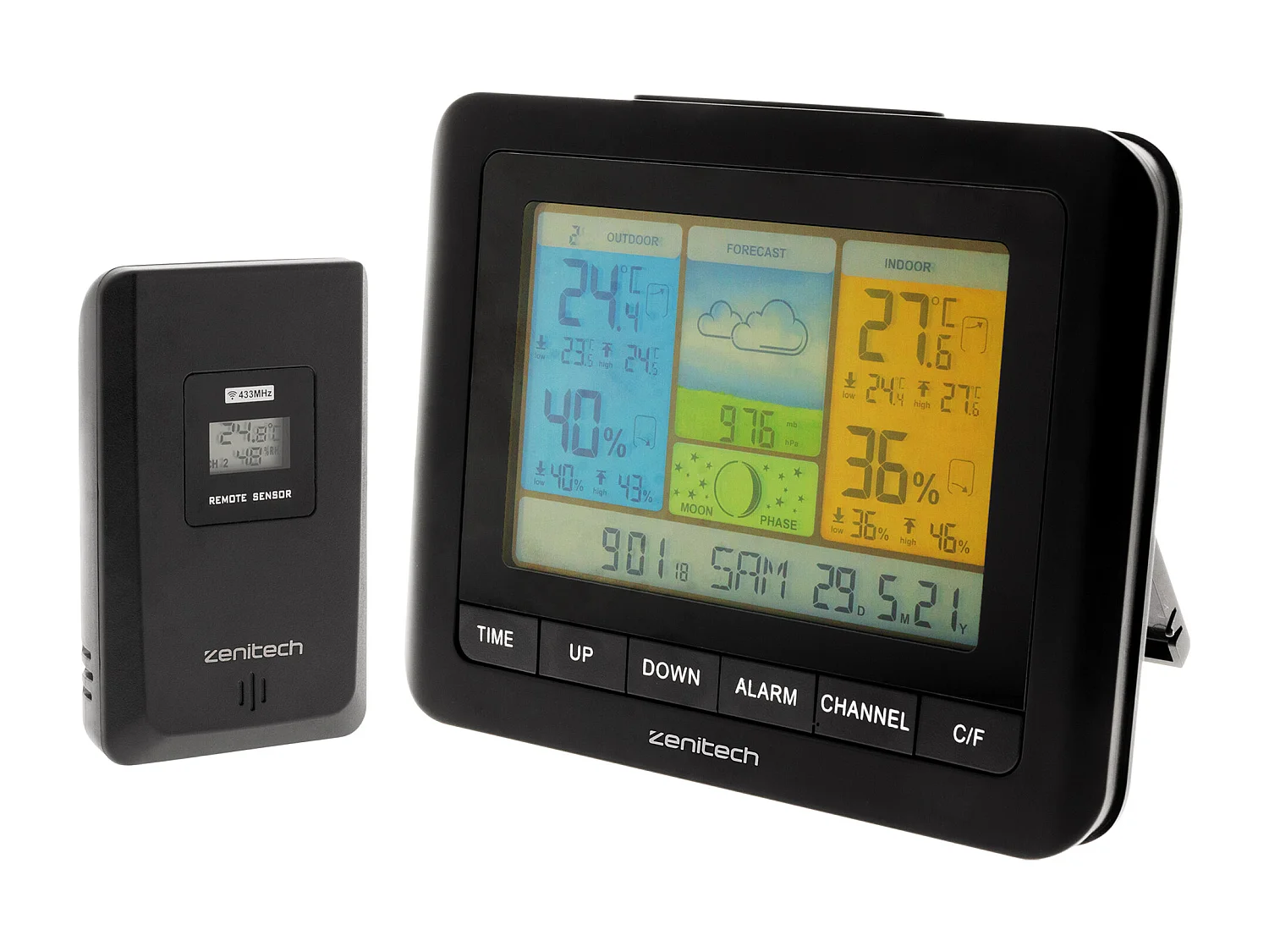 Station météo couleur avec capteur sans fil (IP44) - Zenitech