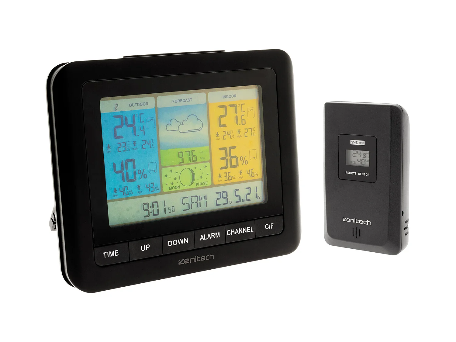 Station météo couleur avec capteur sans fil (IP44) - Zenitech