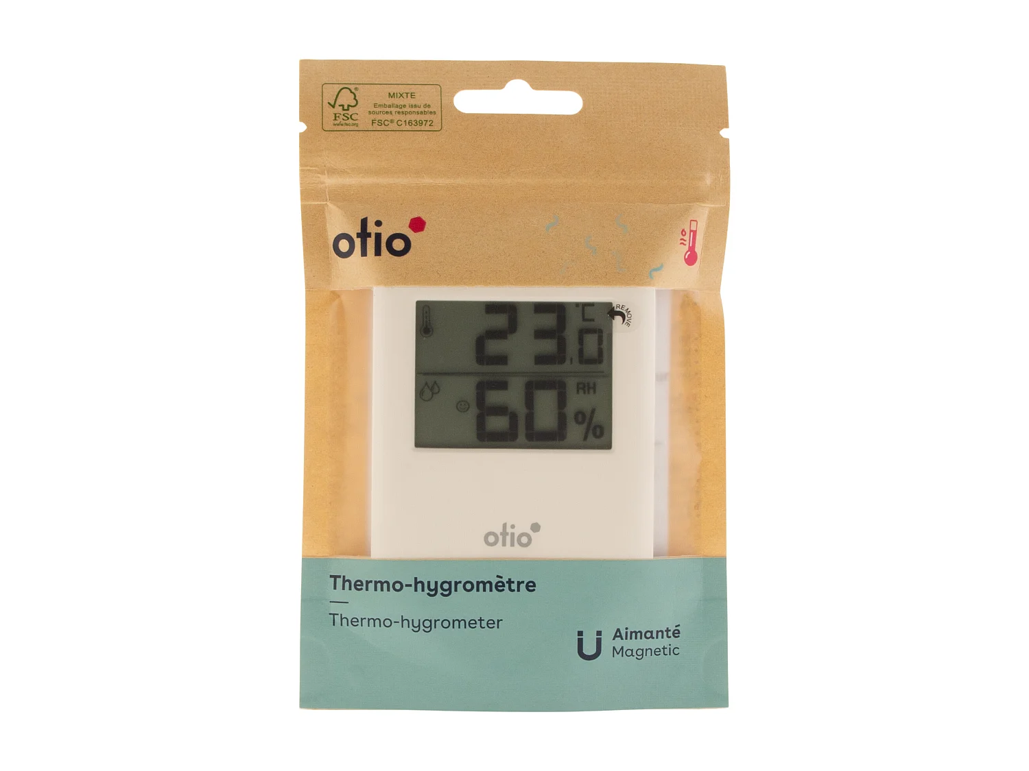 Magnetisches LCD-Thermometer Hygrometer Weiß Otio - Temperaturbereich 0-50°C - Magnetische Befestigung - Min/Max - Batterien enthalten