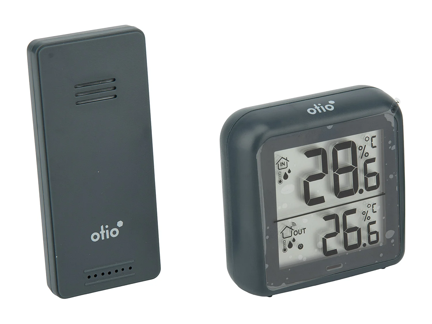Thermomètre hygromètre Gris avec capteur sans fil - Otio