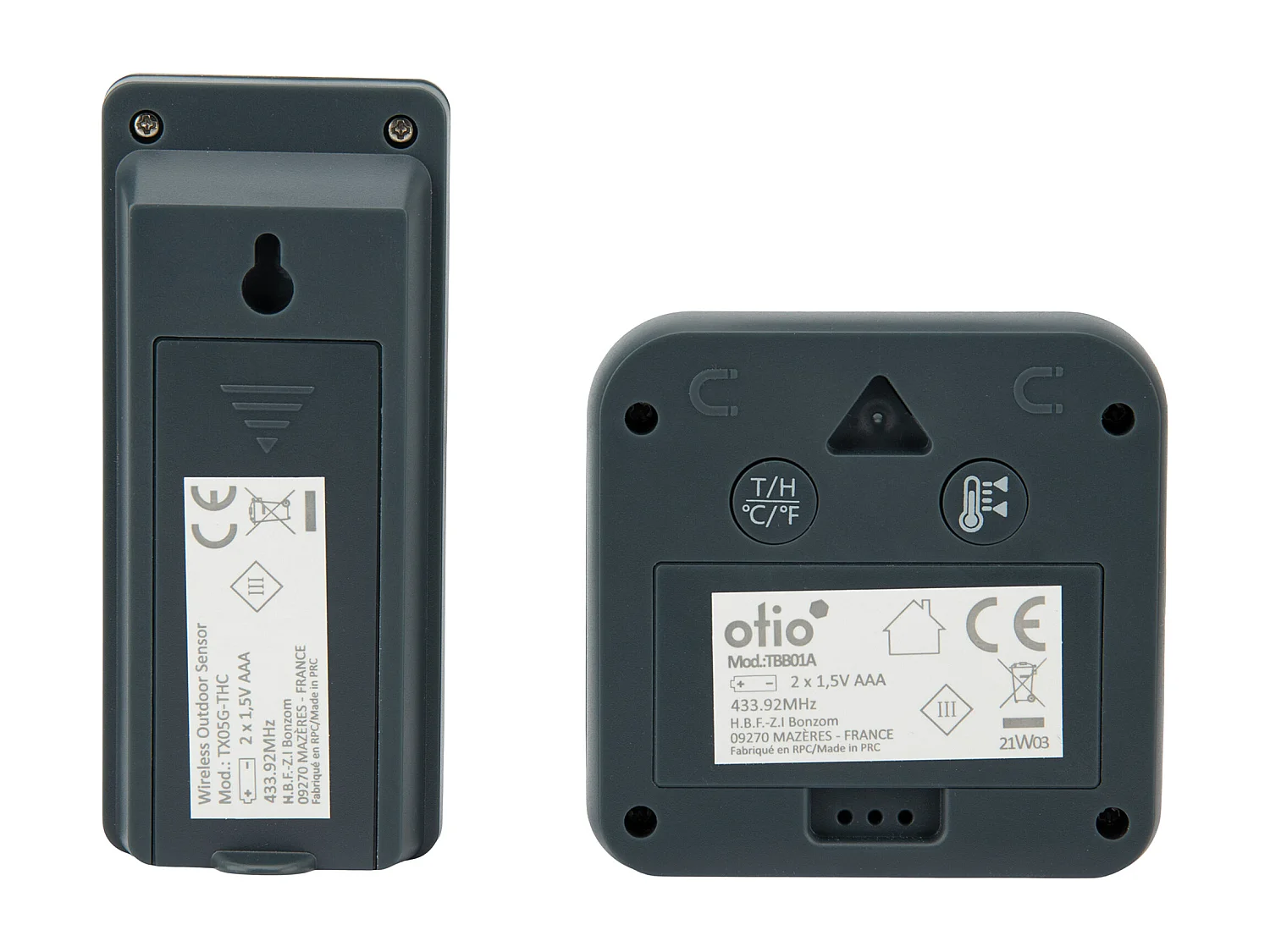 Thermomètre hygromètre Gris avec capteur sans fil - Otio