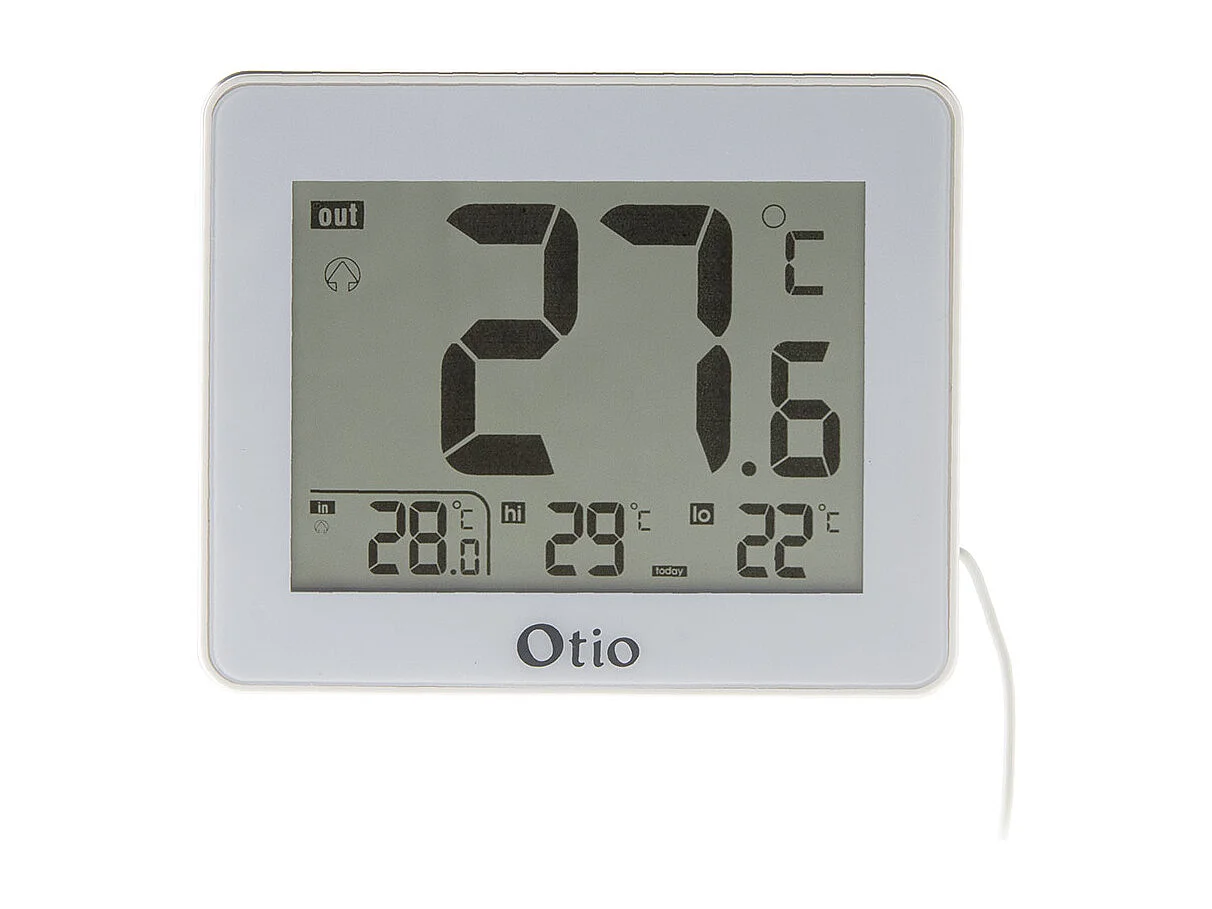 Termómetro Interior Exterior com Fio Branco Otio Grande Ecrã LCD 9cm