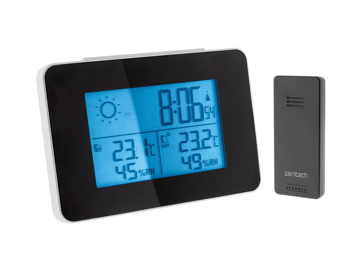 Station météo N&B prévisions à 24h avec capteur sans fil Noir - Zenitech