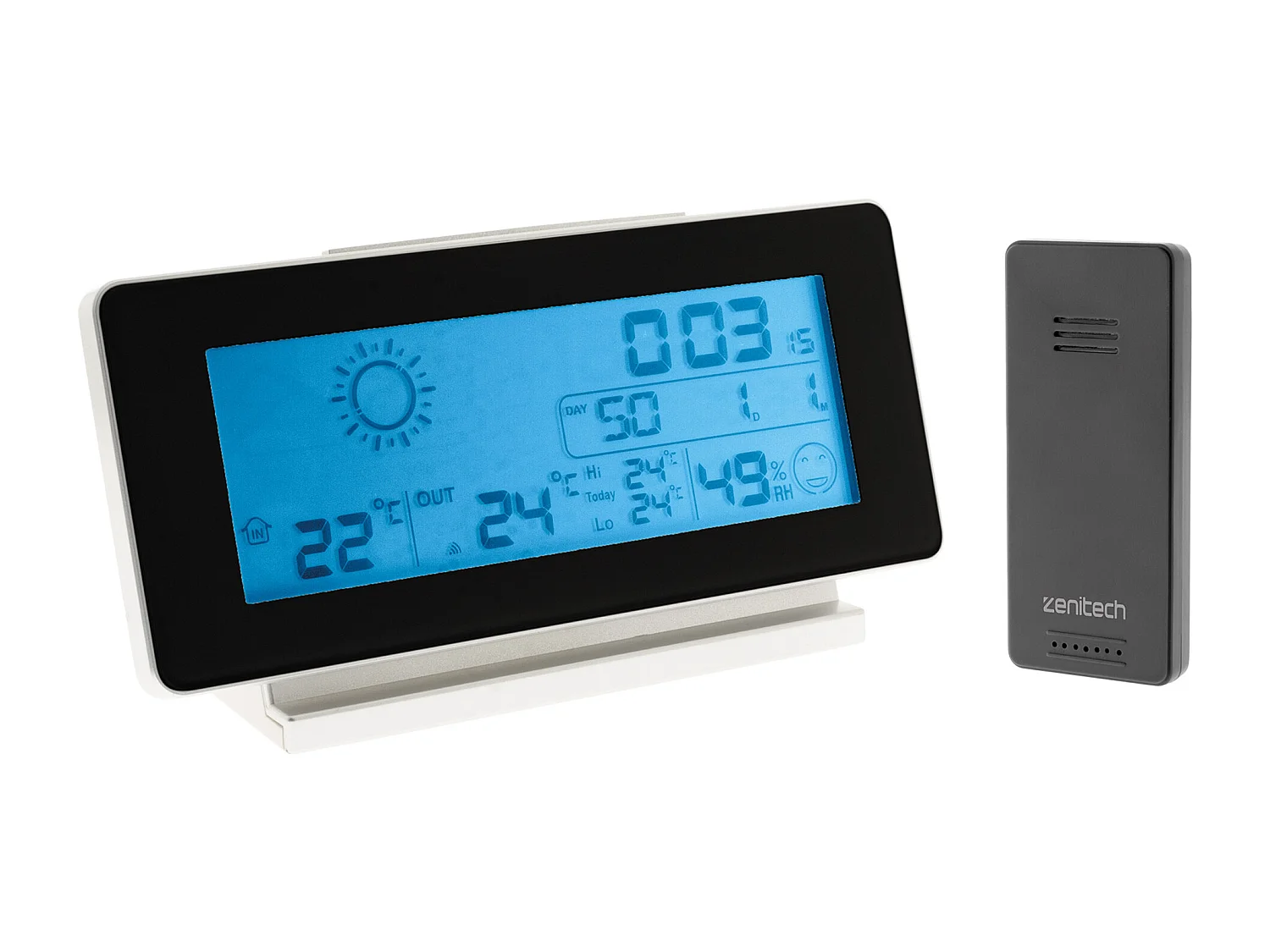 Station météo Noir et Blanc avec capteur sans fil (IP44) - Zenitech