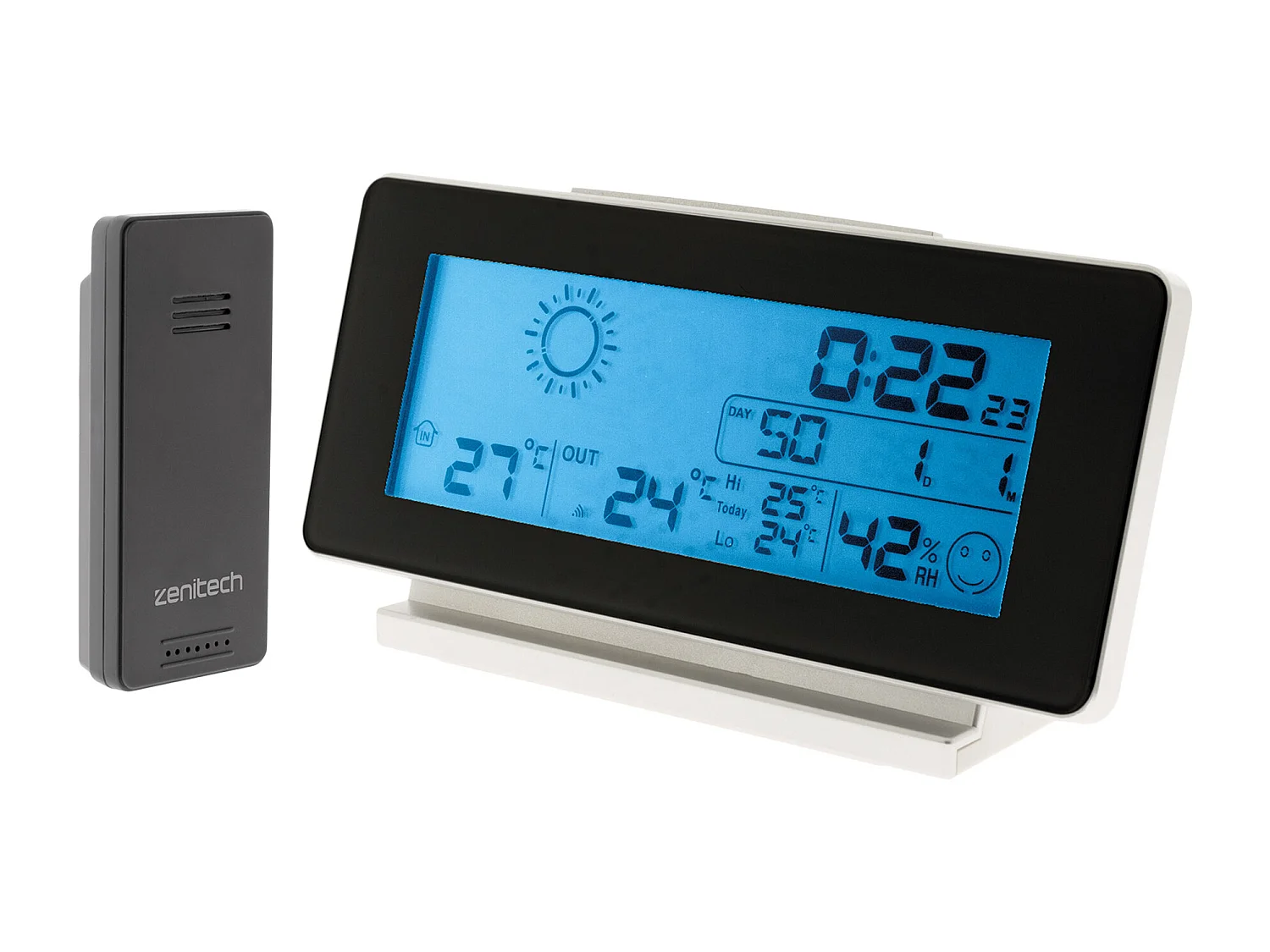Station météo Noir et Blanc avec capteur sans fil (IP44) - Zenitech