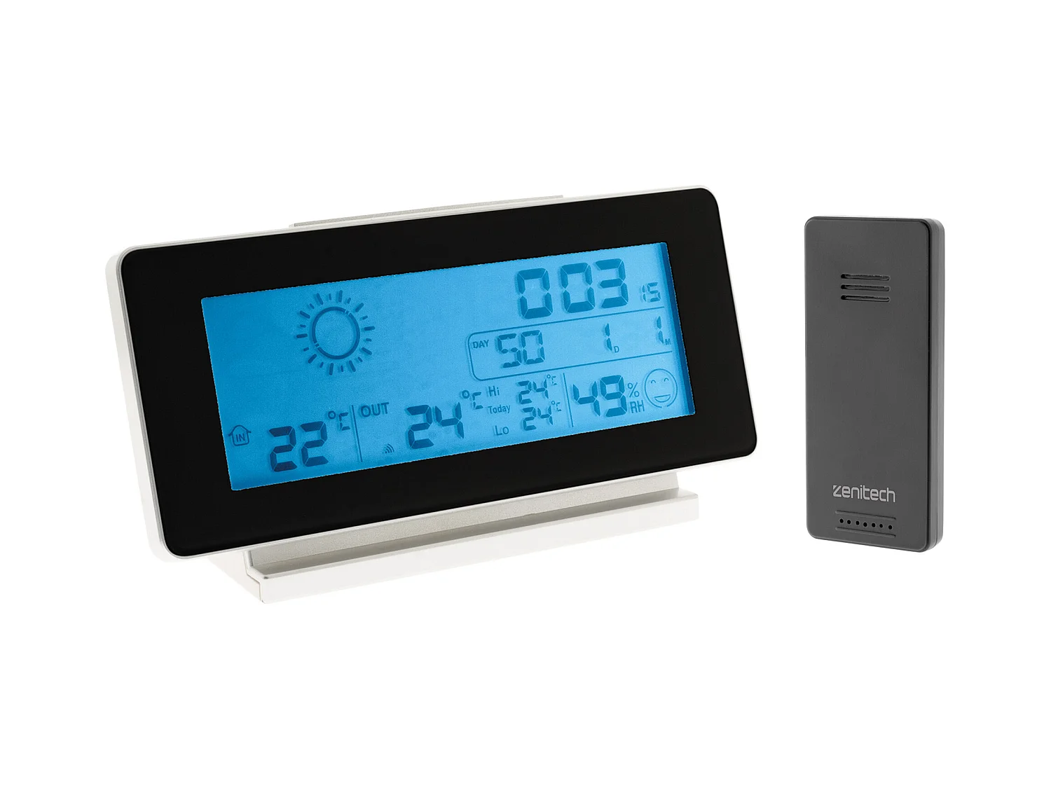 Station météo Noir et Blanc avec capteur sans fil (IP44) - Zenitech
