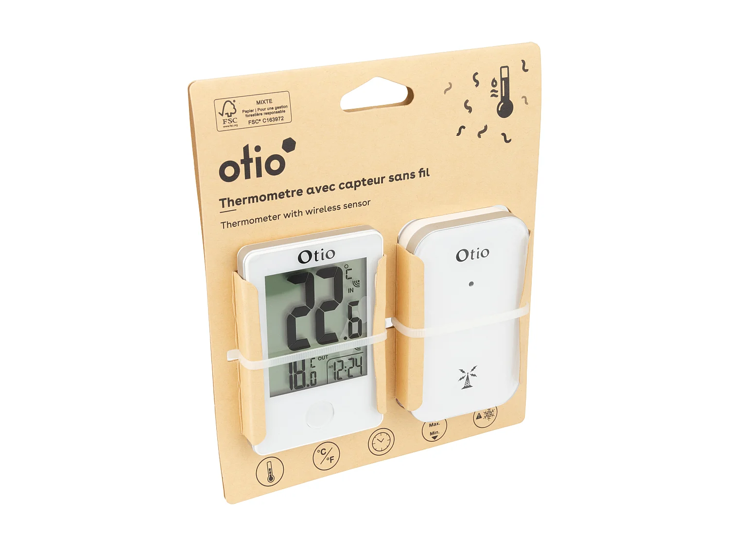Kabelloses Innen- und Außenthermometer Otio Weiß LCD 60m - Temperaturen int/ext - Speicher - Otio