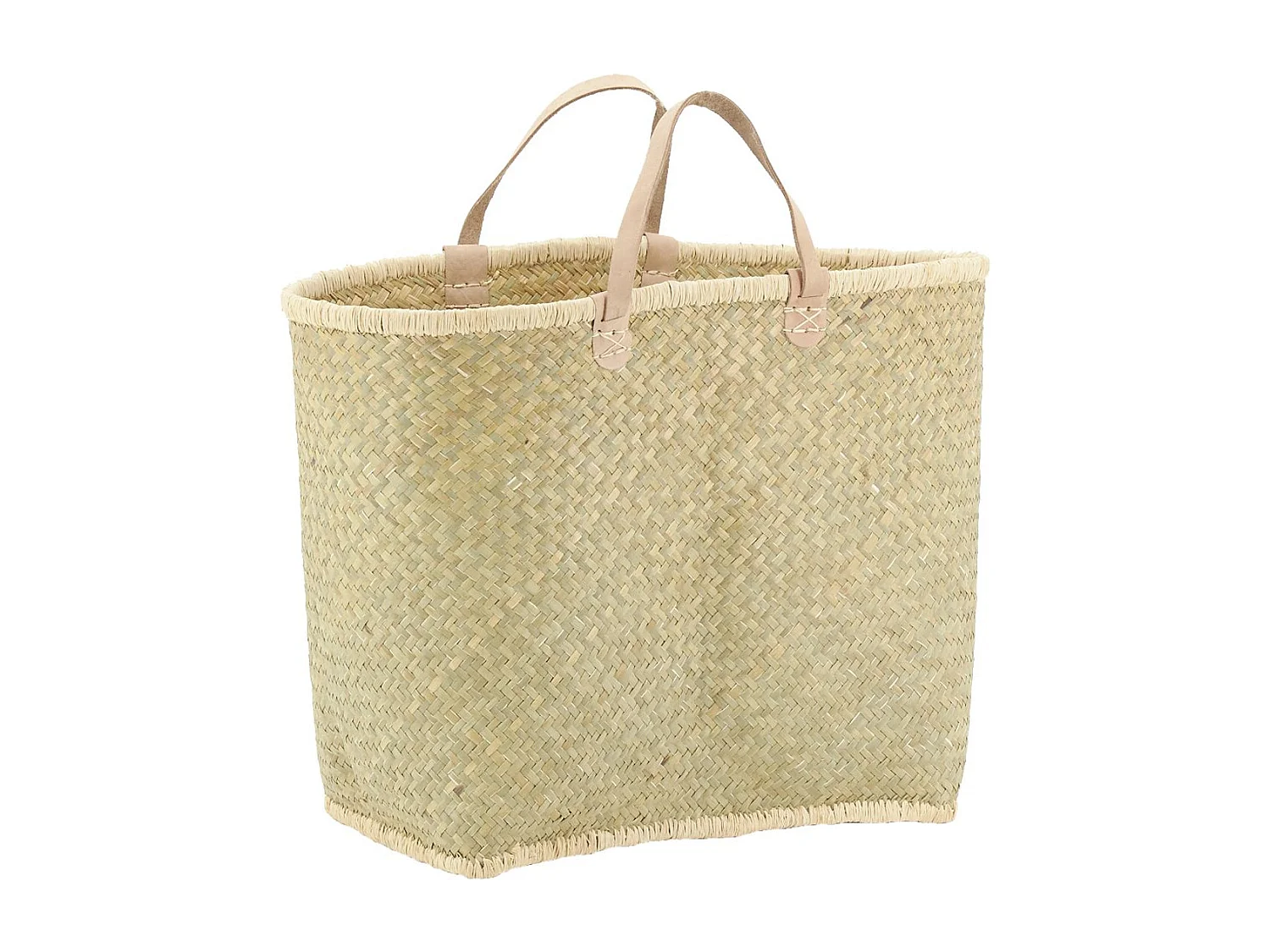 Cabas en palmier naturel tressé avec poignées cuir