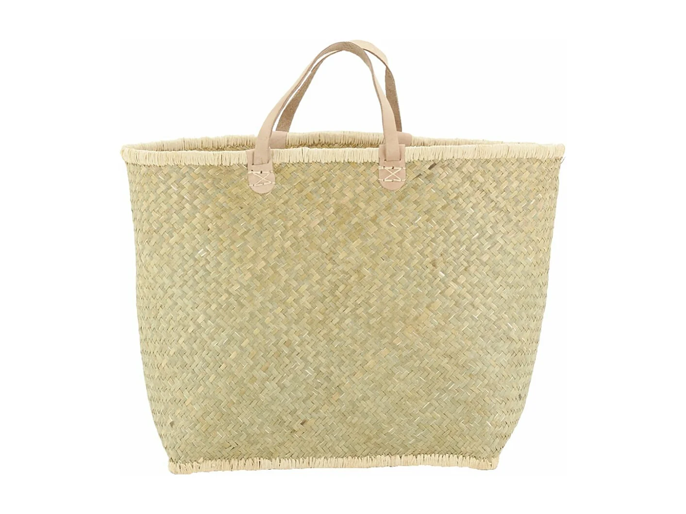 Cabas en palmier naturel tressé avec poignées cuir