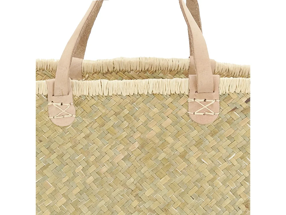 Cabas en palmier naturel tressé avec poignées cuir