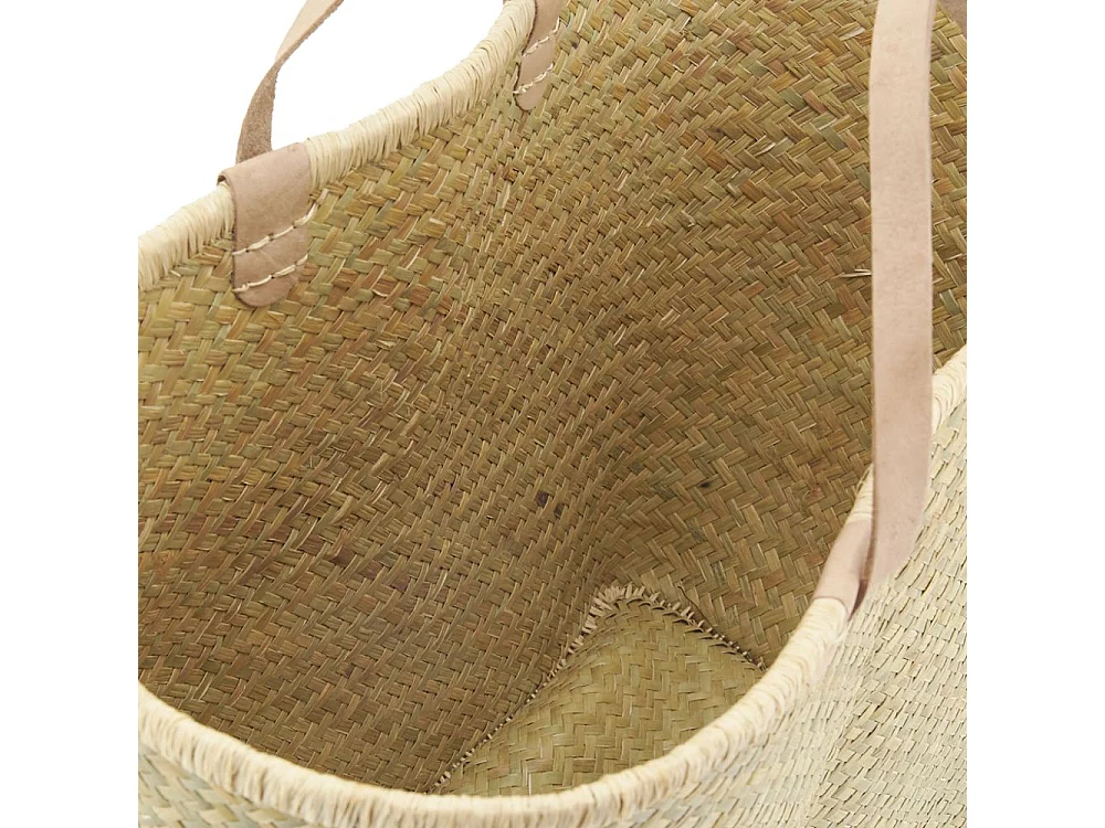 Cabas en palmier naturel tressé avec poignées cuir