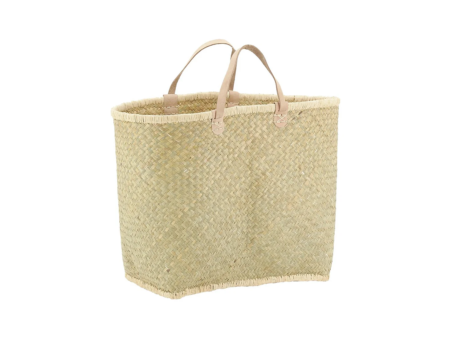 Cabas en palmier naturel tressé avec poignées cuir