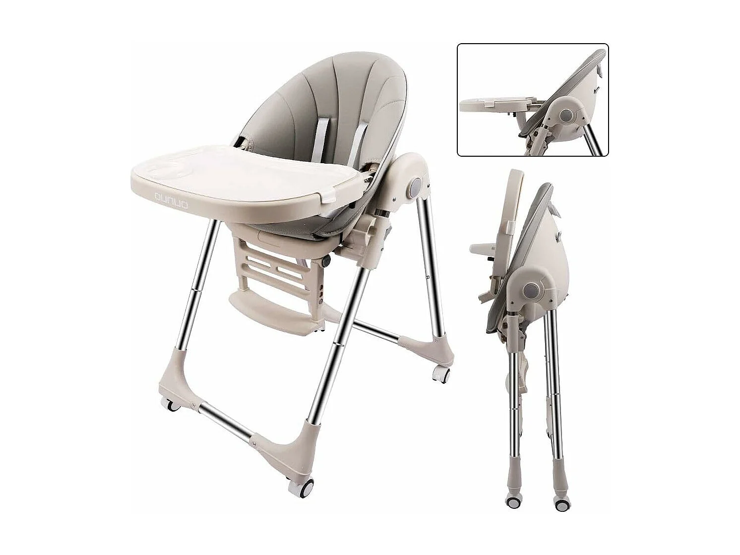 Evolutiva sedia per bambini pieghevole, la sedia da bambino regolabile per bambini, facile pulizia, con ruote, grigio