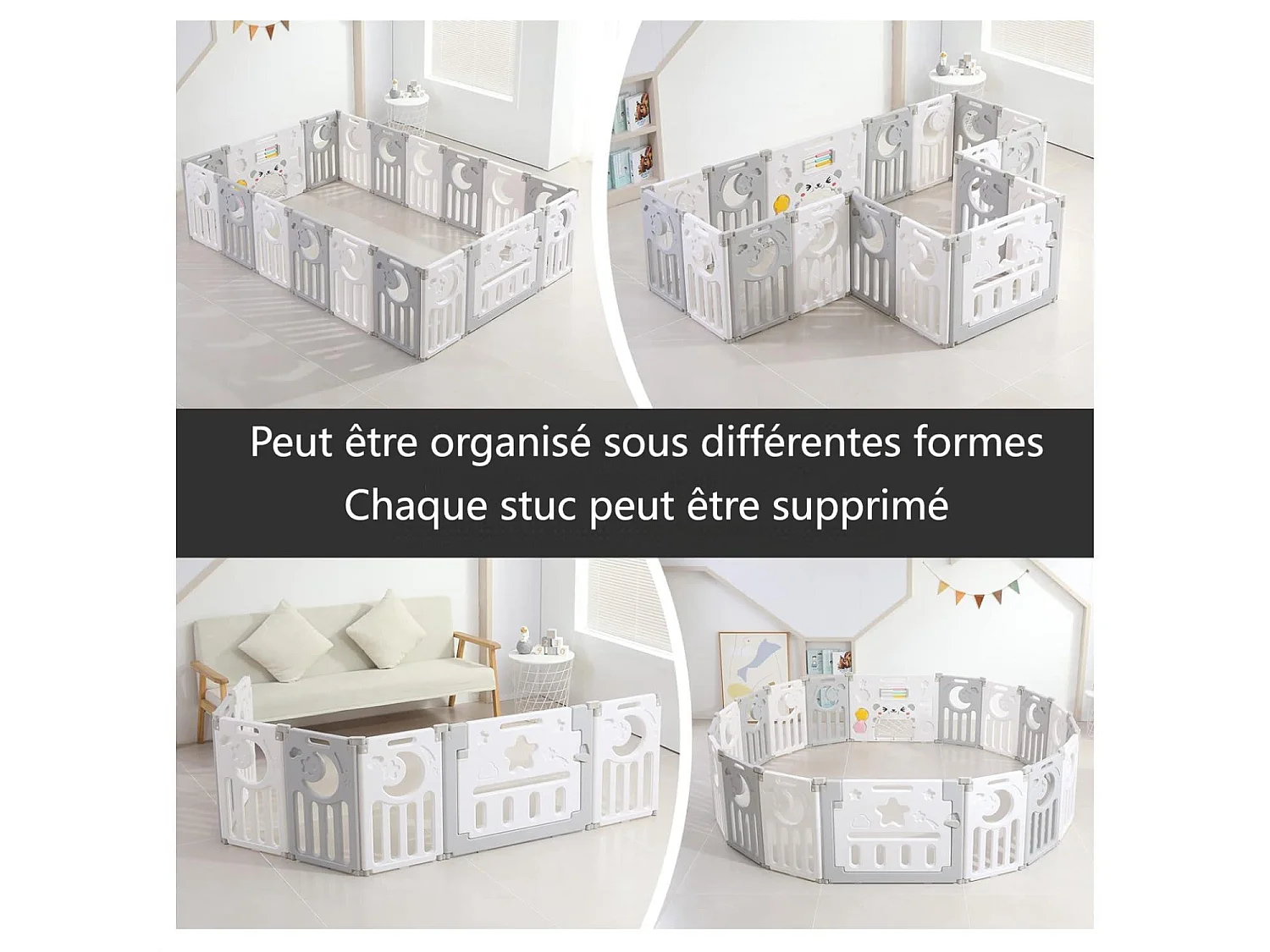 Parc Bebe Dripex - en Plastique Ecologique Gris - 16+2 Panneaux - avec Porte - 190 x 190 x 61 cm