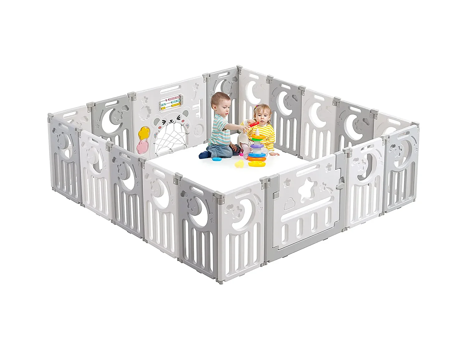 Parc Bebe Dripex - en Plastique Ecologique Gris - 16+2 Panneaux - avec Porte - 190 x 190 x 61 cm