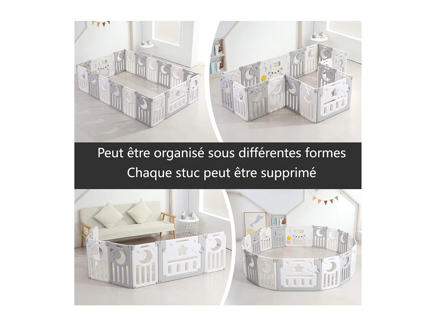 Baby Park Dripex - Grijs ecologisch plastic - 16+2 panelen - met deur - 190 x 190 x 61 cm