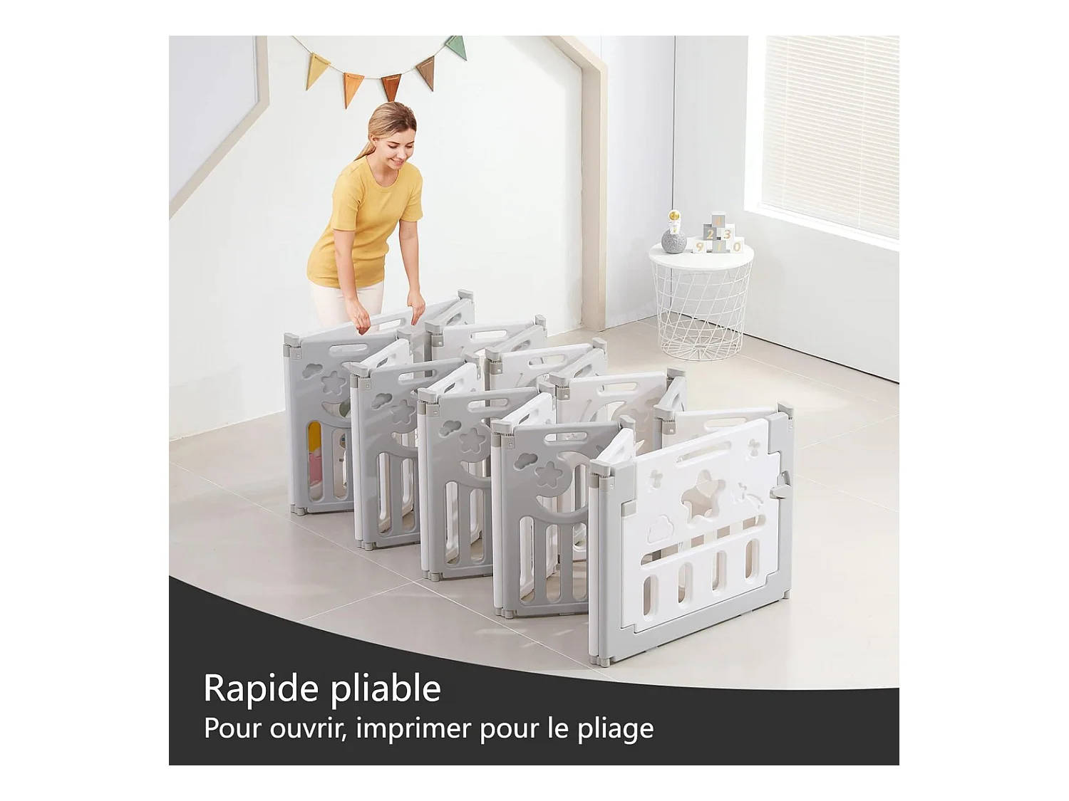 Baby Park Dripex - Grijs ecologisch plastic - 16+2 panelen - met deur - 190 x 190 x 61 cm