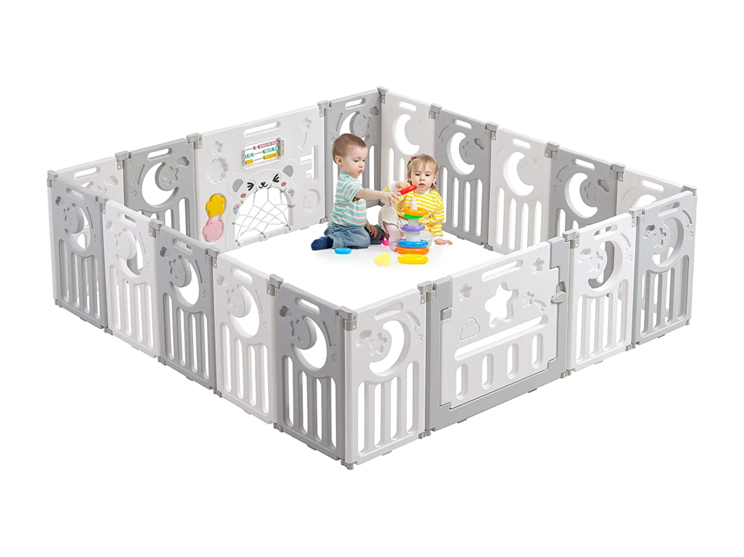 Parc Bebe Dripex - en Plastique Ecologique Gris - 16+2 Panneaux - avec Porte - 190 x 190 x 61 cm