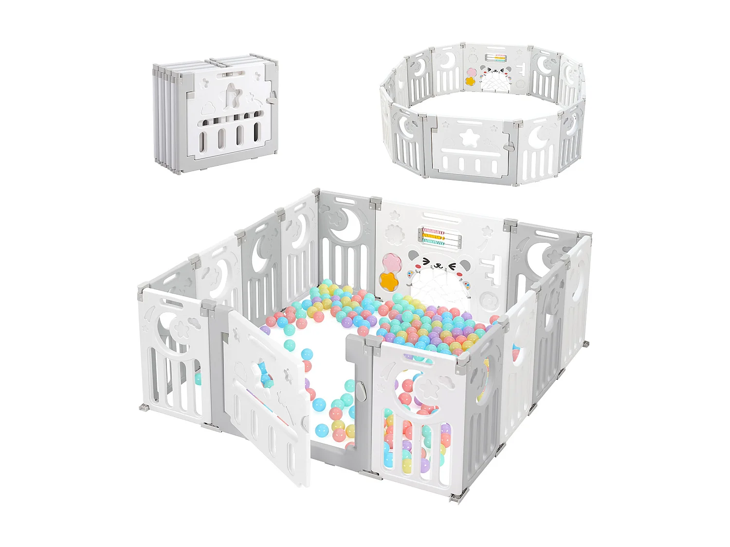 Baby Park 12+2 panelen, ecologisch vlotte beschermingsrooster, 150x150x62cm, grijs