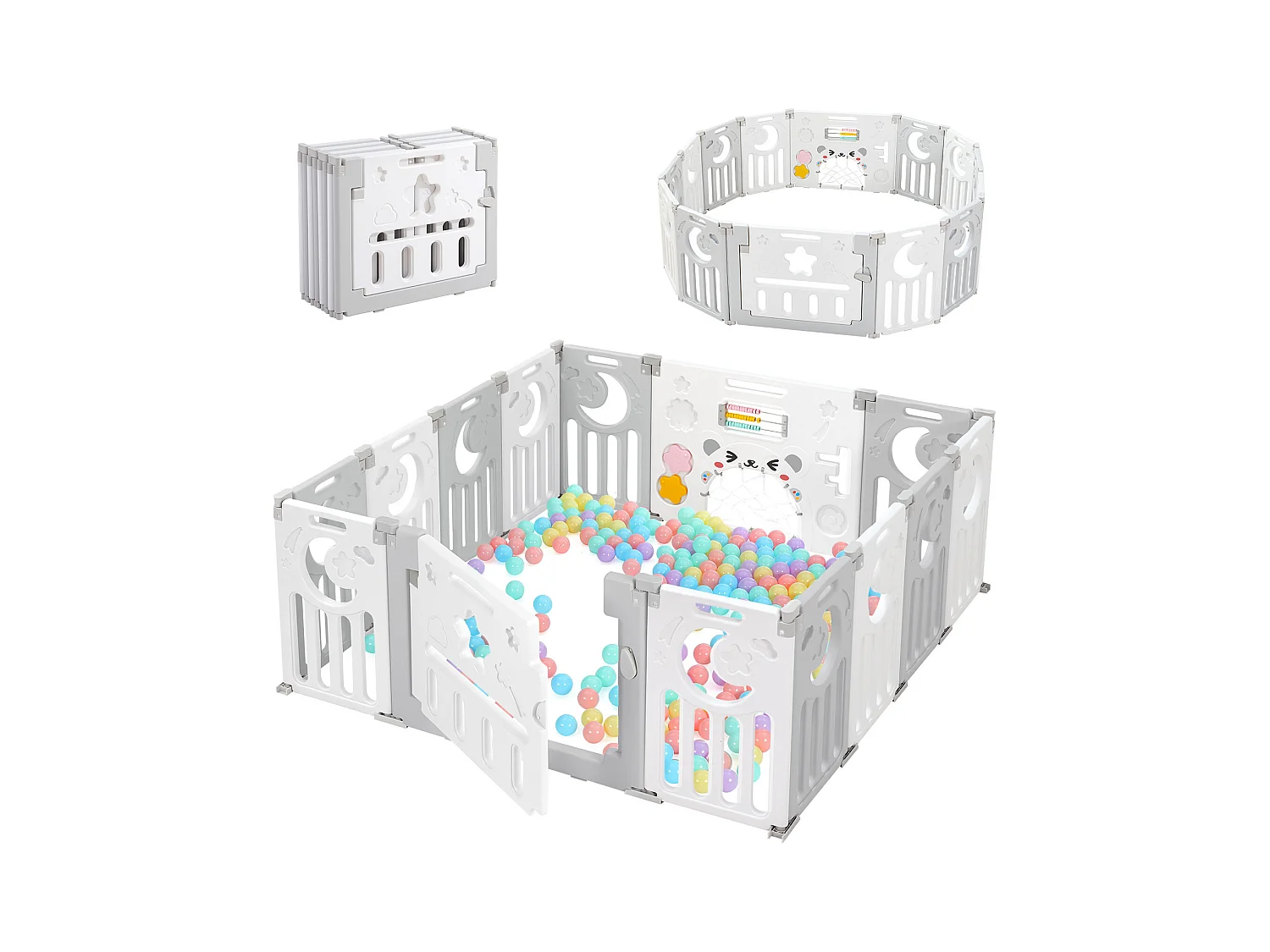 Parc Bébé 12+2 Panneaux,Barrière de Sécurité Portail,Grille de Protection en Plastiqu Ecologiques,150x150x62cm - Gris