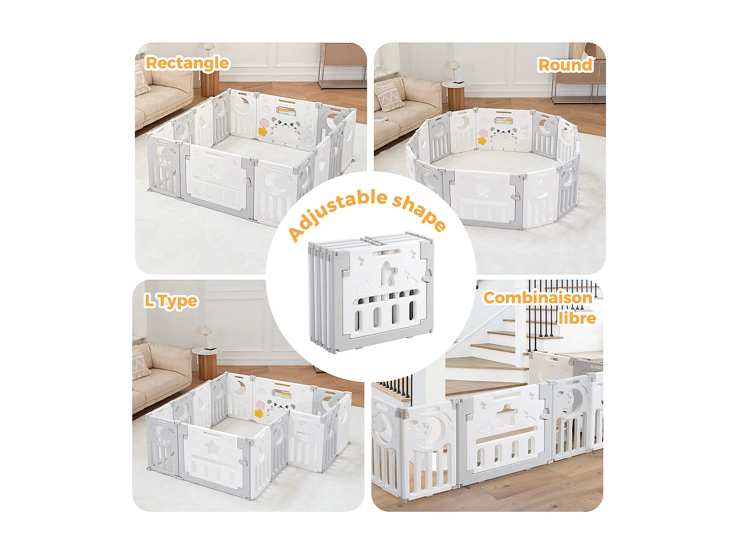 Parc Bébé 12+2 Panneaux,Barrière de Sécurité Portail,Grille de Protection en Plastiqu Ecologiques,150x150x62cm - Gris