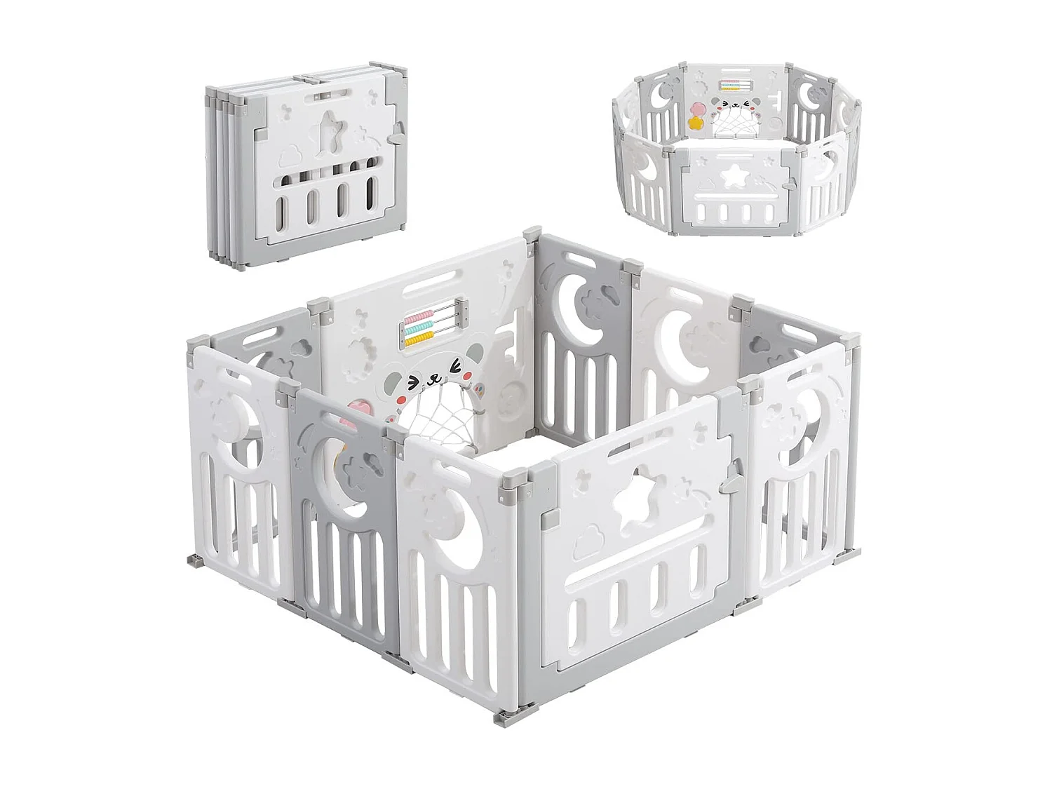 Parc Bébé,Barrière de Sécurité Portail Parc,Parc Bébé en Plastique Ecologique,Grille de Protection en Plastique avec Porte (10 Panneaux）- Gris