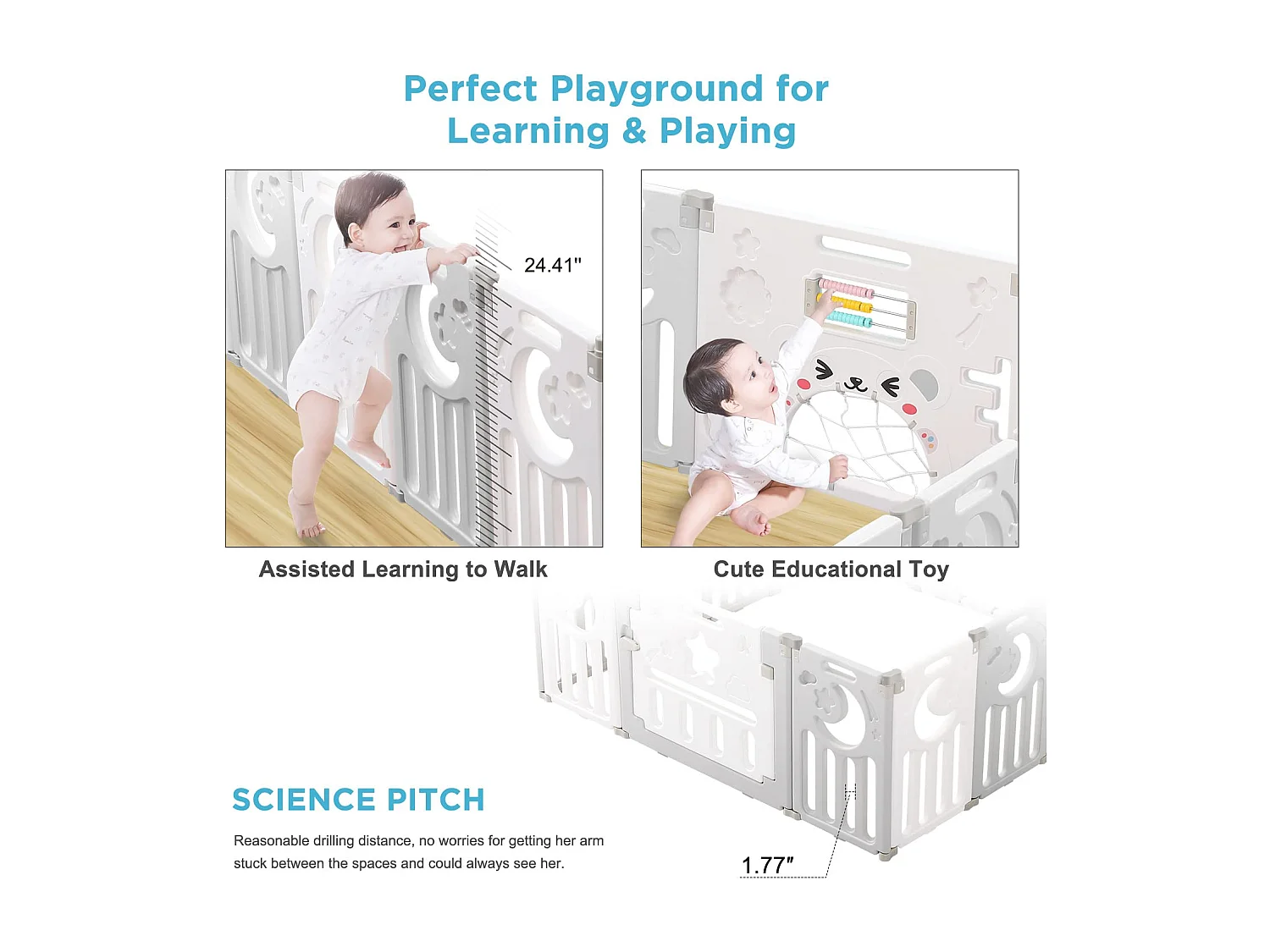 Parc Bébé,Barrière de Sécurité Portail Parc,Parc Bébé en Plastique Ecologique,Grille de Protection en Plastique avec Porte (10 Panneaux）- Gris