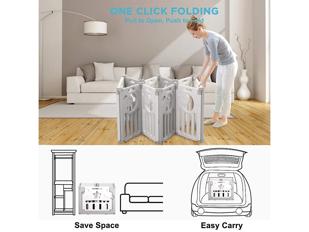 Parc Bébé,Barrière de Sécurité Portail Parc,Parc Bébé en Plastique Ecologique,Grille de Protection en Plastique avec Porte (10 Panneaux）- Gris