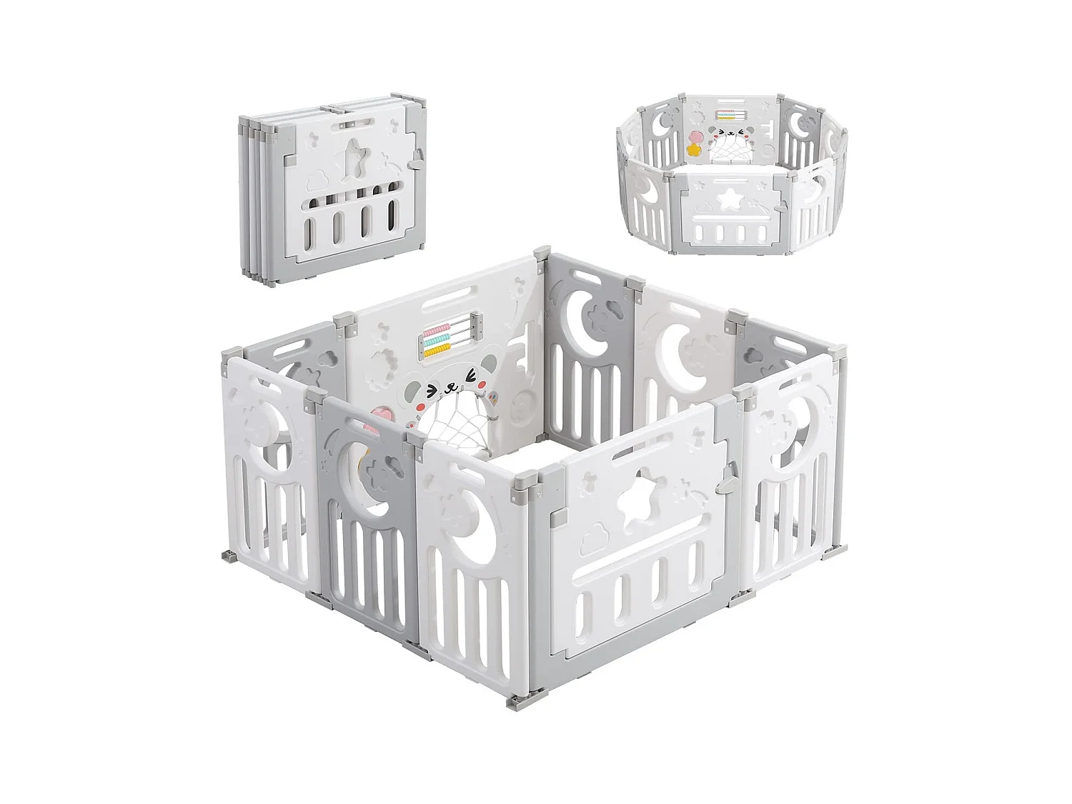 Parc Bébé,Barrière de Sécurité Portail Parc,Parc Bébé en Plastique Ecologique,Grille de Protection en Plastique avec Porte (10 Panneaux）- Gris