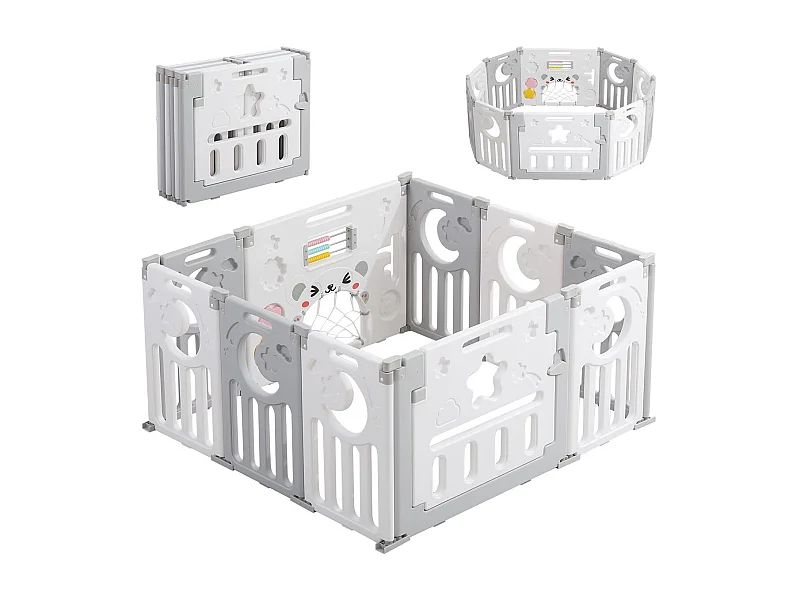 Parc Bébé,Barrière de Sécurité Portail Parc,Parc Bébé en Plastique Ecologique,Grille de Protection en Plastique avec Porte (10 Panneaux）- Gris