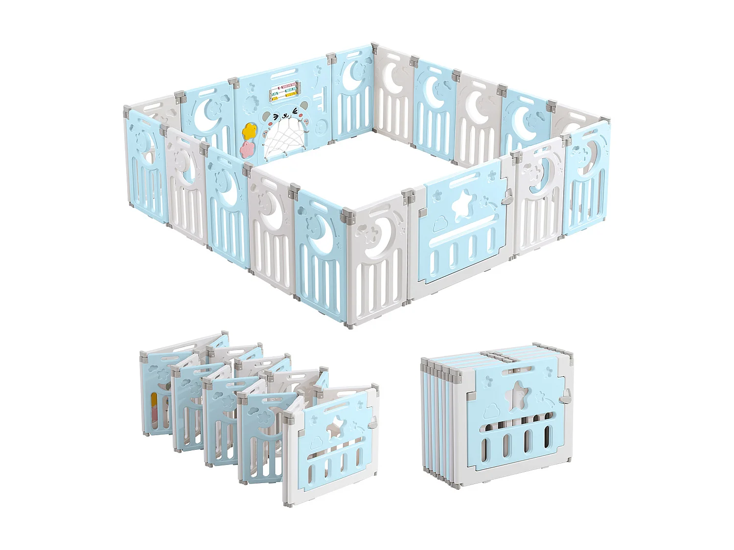 Parc Bébé 16+2 Panneaux,Barrière de Sécurité Portail Parc XXL,Grille de Protection en Plastiqu Ecologiques avec Porte,190x190cm-Bleu