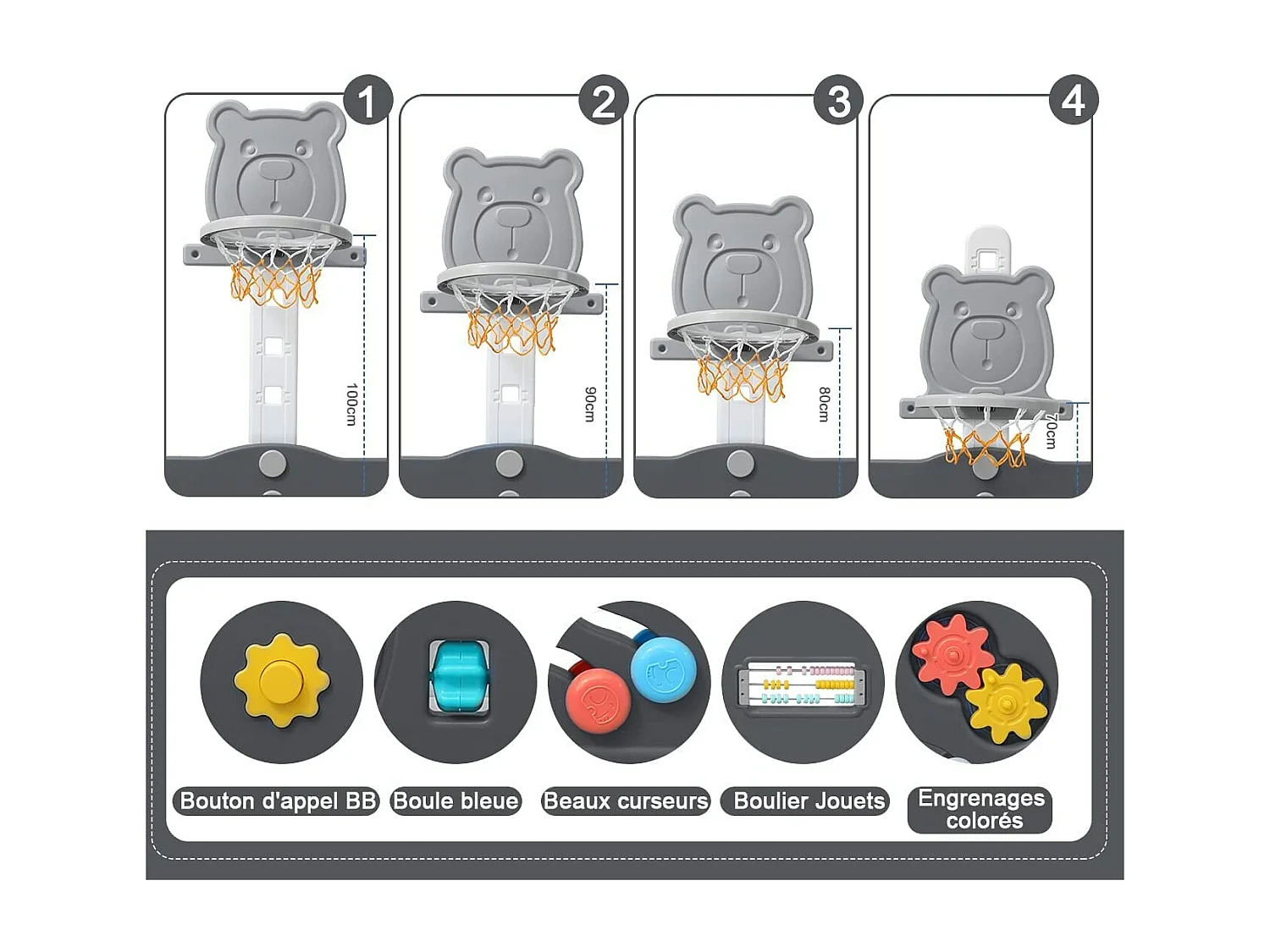 Yoleo Grand Parc Bébé Pliable gris, 20+2 panneaux modulable plastique écologique, avec Panier de Basket, 230x230x60cm