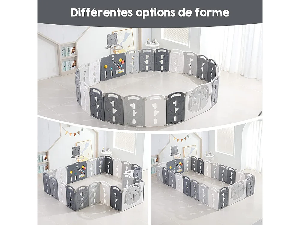 Yoleo Grand Parc Bébé Pliable gris, 20+2 panneaux modulable plastique écologique, avec Panier de Basket, 230x230x60cm