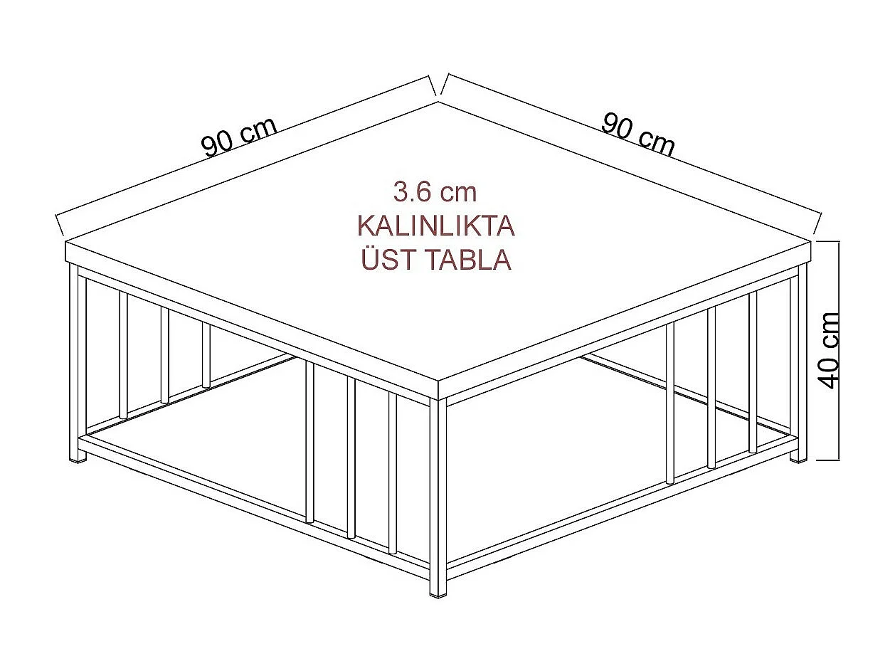Vierkante salontafel wit hout en zwart metaal Tonya 90 cm