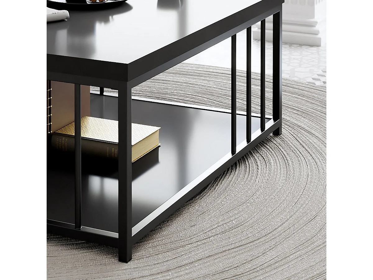 Table basse carrée Olliana 90x90cm Bois Anthracite et Métal Noir