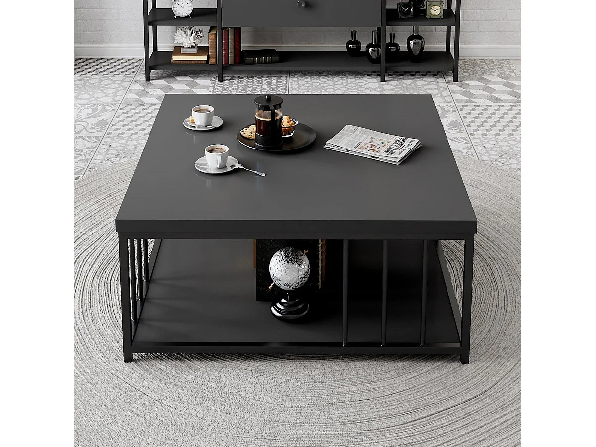 Vierkante salontafel antraciet en zwart metaal Tonya 90 cm