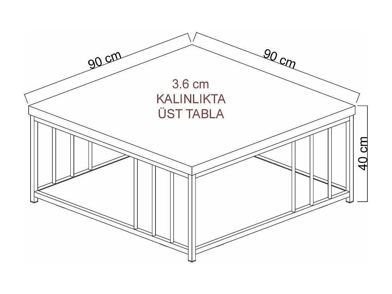 Vierkante salontafel antraciet en zwart metaal Tonya 90 cm
