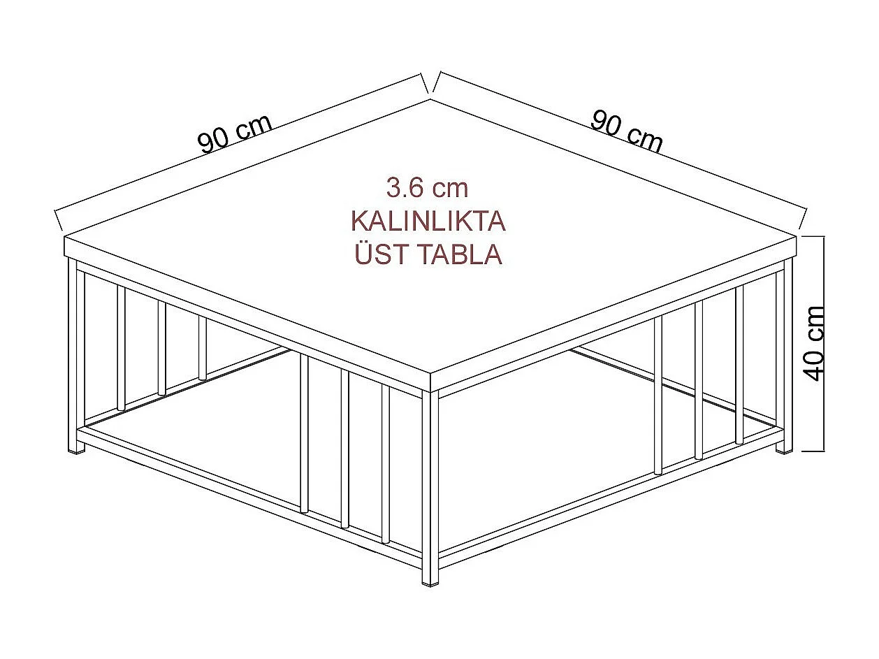 Vierkante salontafel van notenhout en goudmetaal Tonya 90 cm