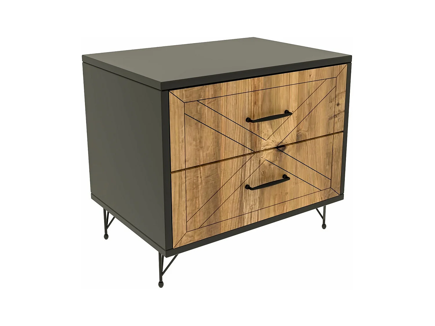Table de chevet 2 tiroirs Lokab L50xH55cm Bois clair et Anthracite