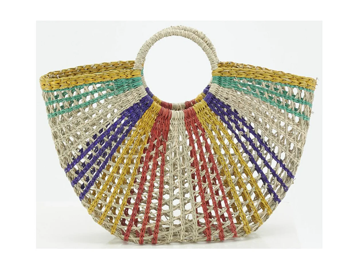 Sac demi-lune en jonc multicolore