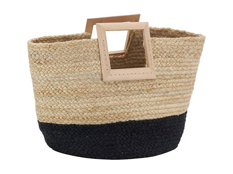 Sac cabas en jute et bois naturel et noir