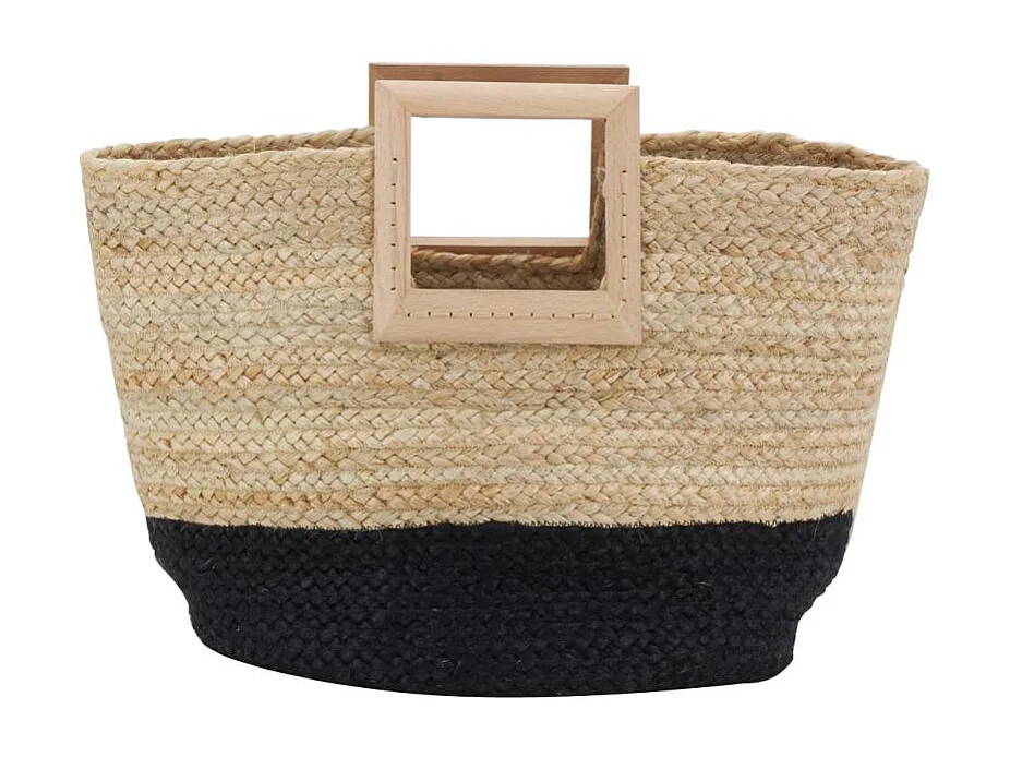 Sac cabas en jute et bois naturel et noir