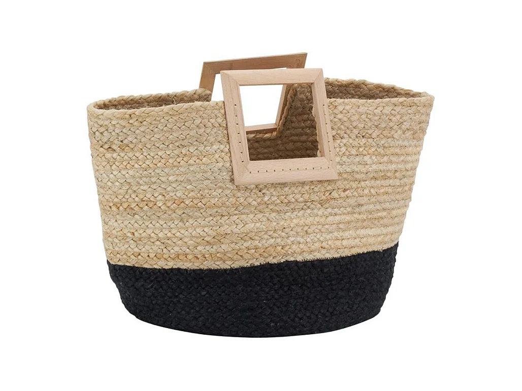 Sac cabas en jute et bois naturel et noir