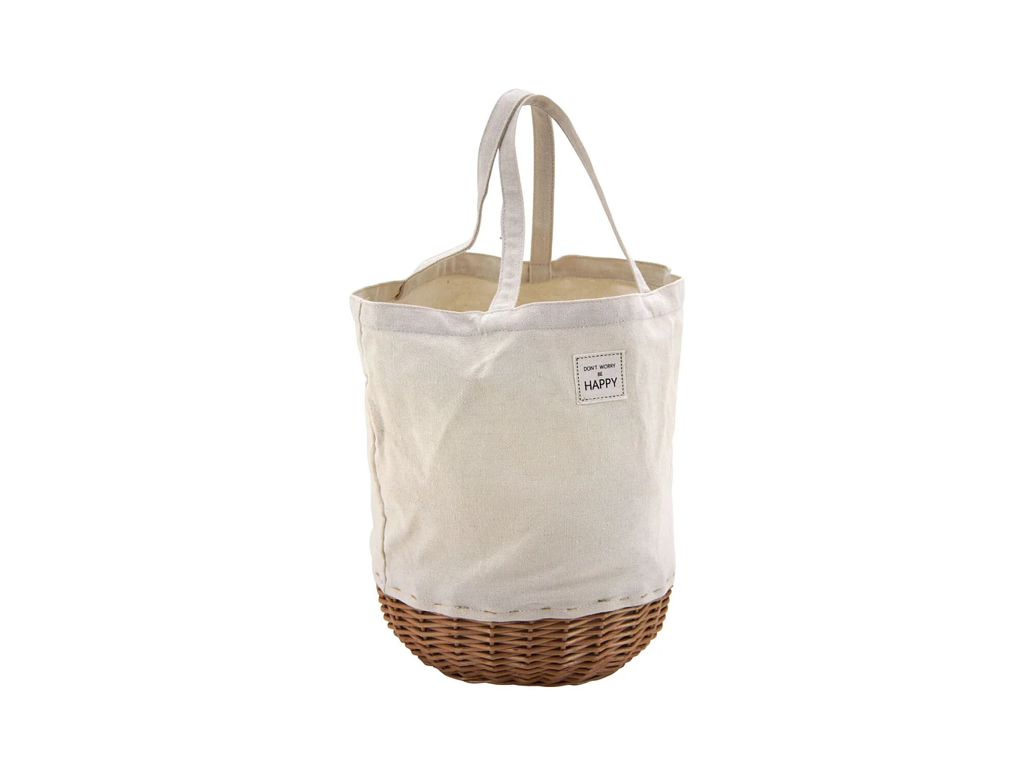 Runde Tasche aus Stoff mit Unterseite aus Weide
