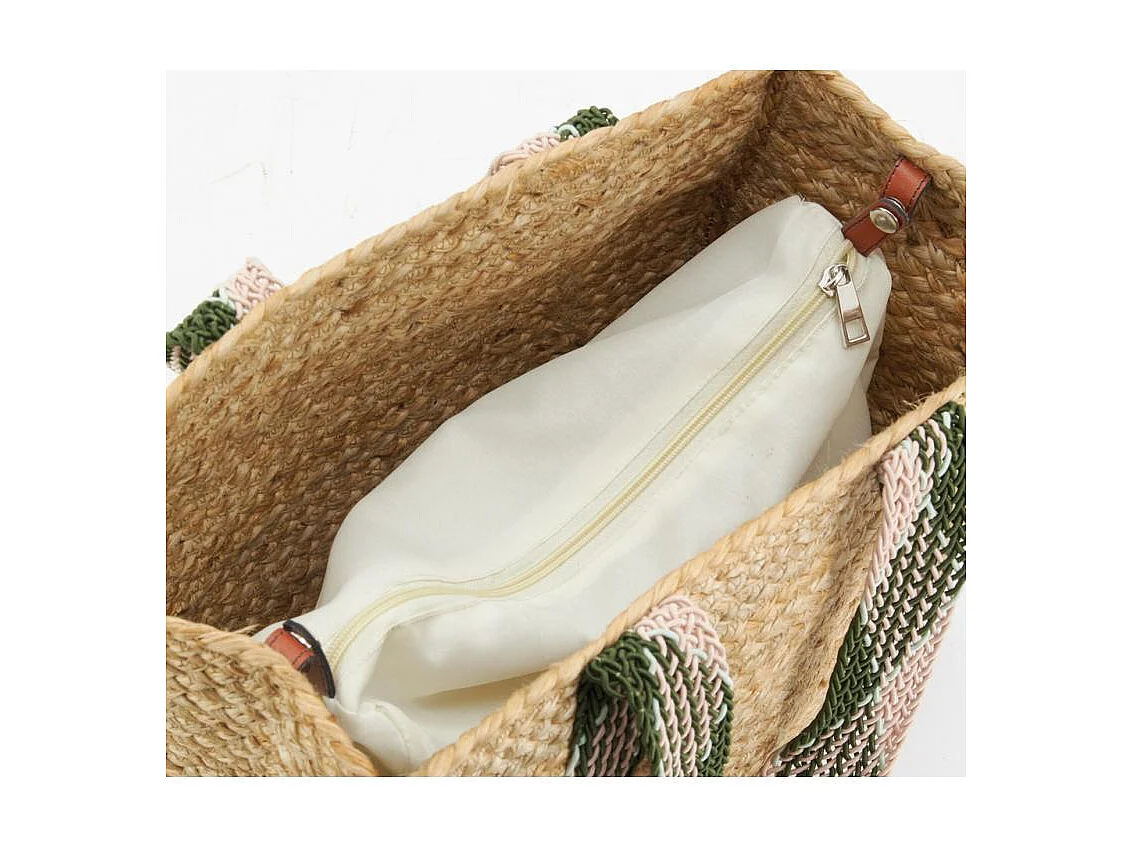 Sac en jute rectangulaire et poche en coton kaki