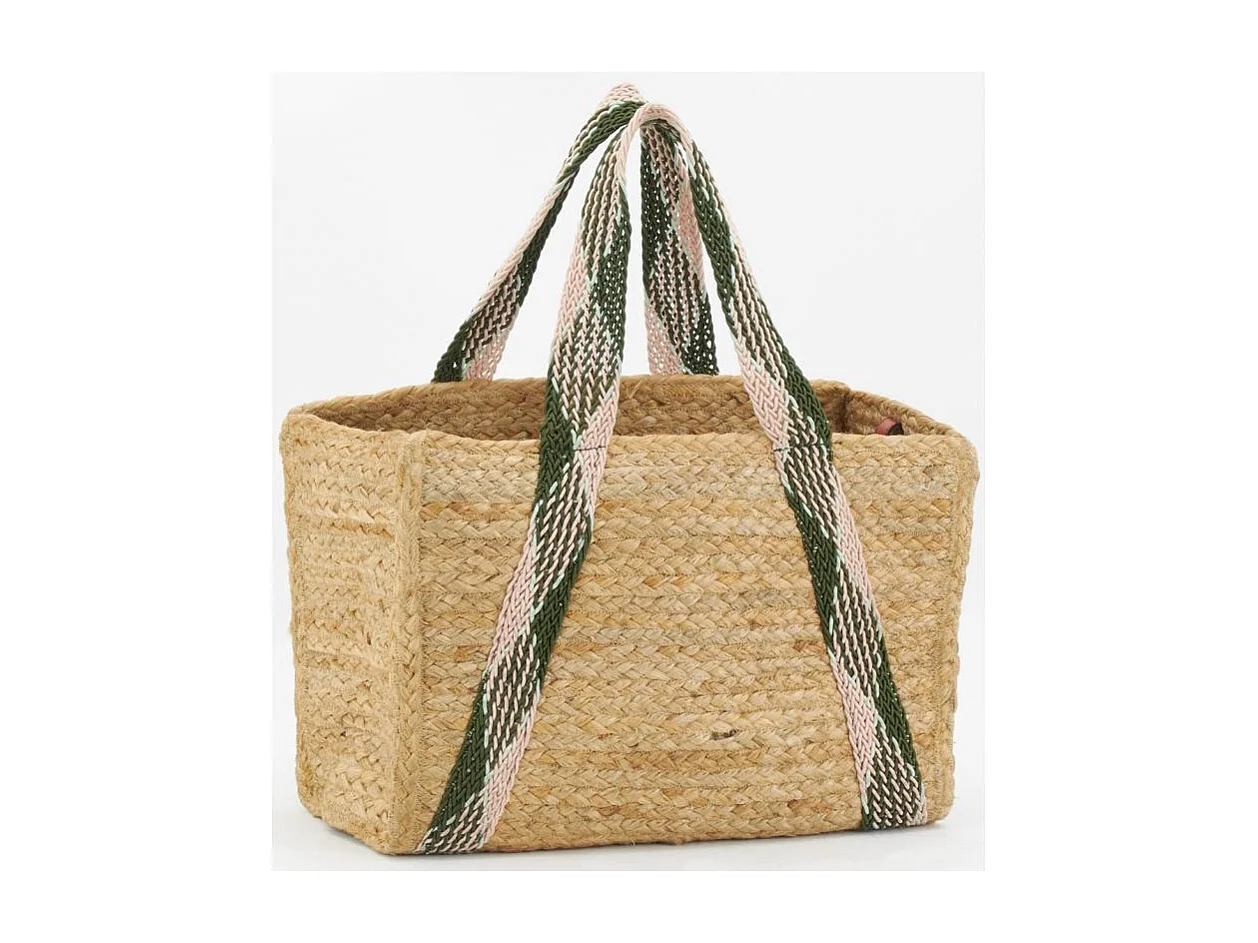 Sac en jute rectangulaire et poche en coton kaki