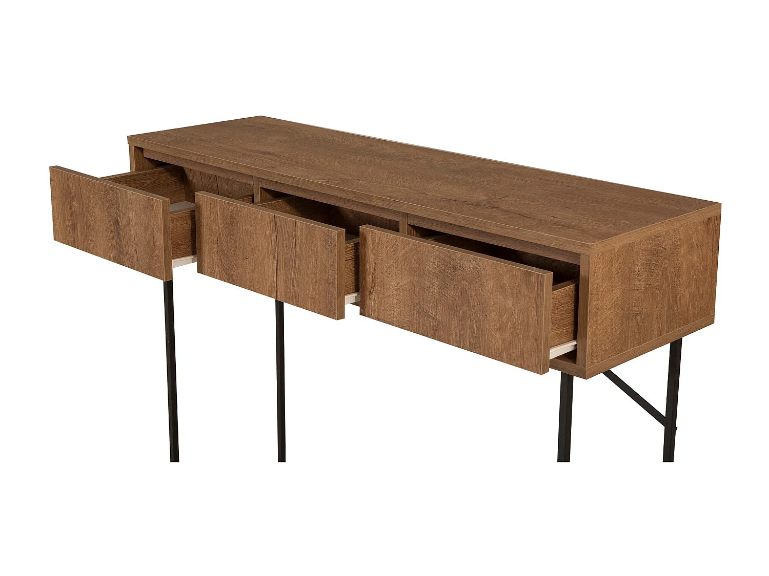 Console 3 tiroirs Stela style industriel Métal Noir et Bois Naturel